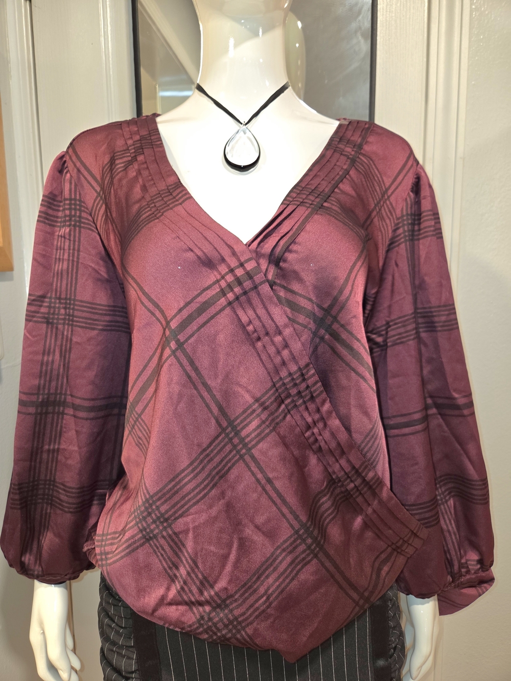 Halogen New Burgundy Plaid Wrap-Style Blouse Sz 2X